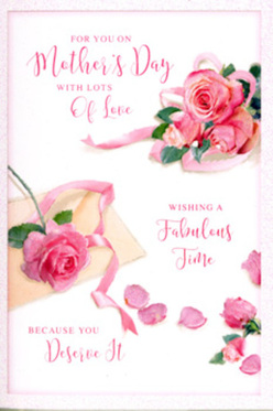 This Mother's Day card design looks as though it has been styled by a florist who knows the wild hedgerows and gardens around Epping Green and Coopersale. A trio of lush pink roses forms the focal point, their petals layered in soft spirals that range from pale shell pink at the edges to a richer, deeper pink towards the centre. Around them, smaller blooms and individual petals are scattered with an almost accidental elegance, like the remains of a bouquet gently laid down after a long, happy day. The roses sit on a crisp white background that makes every shade of pink and blush stand out, while gentle, diffused lighting creates a calm, luminous atmosphere reminiscent of early sunlight falling through a kitchen window. Hand-lettered words curve across the card in warm, flowing script, the letters slightly varied as though written by hand rather than printed, giving the whole piece a personal, one-to-one feeling. A soft ribbon curls around part of the arrangement, its pastel tone and subtle sheen adding to the sense of thoughtful presentation, as if the flowers have just been tied for same-day delivery nearby. The overall composition is balanced and graceful, with enough open space to feel airy yet full of quiet emotion. This illustration captures not only the beauty of pink roses but also the feeling of appreciation, rest, and gentle celebration that Mother's Day brings to homes across Epping, from village cottages to modern flats overlooking the forest edge.