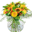 A lively bouquet assembled by a skilled Epping florist, this arrangement is a radiant celebration of sunflowers and yellow garden roses, unified in a round fishbowl-style glass vase. Oversized sunflowers dominate the display, their deep brown centers framed by bright golden petals that echo the allure of a summer's afternoon in the heart of Epping. Classic roses, rich in sunshine hue and petal after petal of elegance, peak out around the sunflowers, while clusters of shiny red Hypericum berries appear as playful, spontaneous accents. Tucked within and spilling gracefully downward, delicate ferns, soft filler greens such as goldenrod, and airy blue-green eucalyptus leaves evoke the wild beauty just outside the town-think nearby Epping Forest or the lively greenery around Toot Hill. The clear vase gives an unfiltered glimpse of the vibrant stems as they rest in fresh water, intensifying the overall sense of freshness and clarity. In gentle daylight, the arrangement glows, offering both a cheerful invitation and a sense of tranquility, perfect for a birthday surprise, a thoughtful get-well gesture, or a warm welcome home. Each element is meticulously chosen to channel Epping's natural beauty and the joy of fresh, hand-delivered flowers, elevating everyday moments with genuine local spirit.