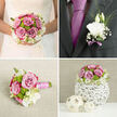 This image shows a beautifully coordinated bridal bouquet and boutonnière, designed with an artist's eye for texture and colour, as if prepared for an elegant ceremony in Epping's churches or a country-style venue on the edge of the forest. The bouquet is round and full, dominated by mauve-pink roses whose petals curl gently at the edges, creating a watercolour haze of blush tones. Between them, vivid green button chrysanthemums peek out like tiny domes of moss, breaking up the softness with playful, tactile detail. Creamy white lisianthus and other pale blooms nestle close, their layered petals folding softly around the roses, giving the whole piece a plush, cloud-like appearance. Delicate greenery threads through the flowers and extends gracefully beyond the edges, adding depth and a natural, garden-gathered feel. The stems are grouped in a neat spiral and tightly wrapped with decorative ribbon, making the handle both polished and comfortable to hold from Epping Station to the reception venue. Light falls gently over the bouquet, catching the edges of the petals and making them glisten as if touched with early-morning dew. The matching boutonnière sits nearby: a single white lisianthus bloom, trimmed with fine grasses and a slender hint of lavender ribbon, understated yet clearly part of the same story. It is easy to imagine this set being worn and carried throughout a joyful wedding day in Epping, the flowers quietly scenting the air and reflecting the hopeful, vibrant spirit of two people promising their lives to one another.