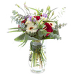 This arrangement radiates gentle sophistication, each flower carefully chosen by a skilled Epping florist to evoke celebration and serenity. At the bouquet's heart, velvet-petaled red roses bring traditional elegance, their lush form offset by creamy white Gerberas that catch the light with a sense of purity and promise. Whisper-soft Lisianthus, brushed with a hint of lavender, drift through the design, offering a delicate texture reminiscent of spring mornings in the gardens near Epping's High Road. Silver-green eucalyptus leaves meander through the stems, their round shapes and soft fragrance introducing a contemporary freshness, while broader aspidistra leaves cradle the entire bouquet with glossy strength. Each stem is clearly visible within the crystal-clear water of the glass vase, highlighting the intentional craftsmanship and immaculate condition of every element. Perfect for marking anniversaries, brightening a home in Bell Common, or simply expressing appreciation, this bouquet embodies both modern artistry and timeless grace-filling the room with uplifting scent and a sense of renewal unique to Flowers Epping's local tradition.