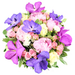 Gazing at this bouquet, you are welcomed by a gentle collision of pastel pinks and sunlit ivory, set aglow by the majesty of deep violet orchids. The peonies tell the story first: their layered, near-spherical blooms resembling delicate tulle skirts at spring dances, soft and softly scented-a celebration of tenderness. Rosy sprays cluster throughout, lending a youthful, almost bashful joy, while cream-white roses add serene warmth, a hint of vanilla in the air. It is the orchids, though, that shine: speckled and luminous violet, their petals cool and textured like silk crepe, giving the arrangement a sophisticated flair. Lush, waxy greenery frames the gathering, offering a crisp woodland breath after rain. Designed as a centrepiece for a romantic gesture or a joyful birthday, the bouquet speaks of affection and thoughtful artistry-a nuanced interplay of colour, texture, and fragrance meant to coax delight from every glance. Created by a local Epping florist for delivery across town, it embodies the town's refined taste and the craft of modern floristry.