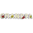 A personalised sympathy arrangement spells out the word GRANDPA in large, white floral letters, displayed in a clean, white space that focuses all attention on the tribute itself. Each sturdy, capital letter is densely covered with snowy white chrysanthemums, giving the word a plush, cushioned appearance, almost like soft fabric or freshly fallen snow. The outline of every letter is edged with a narrow band of pale lavender ribbon, which adds gentle definition and a hint of colour without disturbing the calm, peaceful mood. Within this expanse of white, the florist has set meaningful accents of deeper tones. In the curve of the initial G, several velvety red roses cluster together among rich green leaves, providing a strong, loving focal point. A similar grouping of red roses fills the rounded part of the D, mirroring the first and creating a quiet rhythm through the design. On the first A and the final A, delicate yellow-green orchids appear, their slightly exotic petals and subtle reddish markings bringing a refined, modern touch to the classic sympathy flowers. Discreet horizontal bars hold the letters in place from behind, so the word reads clearly when laid beside the coffin, on a stand at the front of the chapel, or beside a grave. The overall feeling is one of tenderness and respect, a carefully thought-out farewell that families around Epping might choose when they want a floral tribute that speaks gently but clearly of love, gratitude, and treasured memories of a much-loved grandfather.