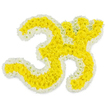 A serene floral artwork in the shape of the sacred Om symbol rests against a pristine white background, its simple setting emphasizing every carefully placed bloom. The body of the symbol is densely filled with bright yellow flowers-small, round blossoms similar to chrysanthemums or marigolds-arranged so closely that they form a thick, plush surface, almost like a soft cushion of petals. These golden flowers trace the full Om character, from its broad lower curve to the tighter inner loop and the smaller form that rises above, ending in the separate dot at the top right. Around this glowing centre, a fine outline of pure white flowers gently frames the entire shape, the soft ivory petals providing a calm, cooling contrast to the vibrant yellow. The border is clean and precise, accentuating each curve and helping the symbol stand out clearly against the white background. The lighting is bright and even, suggesting a well-lit studio or preparation room in Epping where a local florist has just finished the design with quiet care. No foliage, ribbons, or extra colours distract from the pure lines and spiritual focus of the piece. It feels especially suited for a funeral tribute, a remembrance service near Epping High Street, or a spiritual gathering where family and friends come together in prayer. You can almost sense the gentle fragrance of the blossoms and the hush of a respectful space, as this floral Om offers a visual mantra of peace, continuity, and devotion for those who are grieving or in meditation.