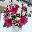 Picture a joyful, sophisticated bouquet, radiating cheerful energy and local charm, ready to light up any Epping occasion. The centre is ruled by hot pink Gerbera daisies, their ray-like petals vivid and soft, drawing the eye with irresistible vibrancy. Around them dance star-shaped chrysanthemums in a dramatic mix of magenta and snowy white, each bloom crowned with a zesty lime-green heart. Nestled close are creamy, spiralled roses-gentle and refined, their vanilla hues lending the arrangement a sense of classic romance. Wisps of baby's breath, like cottony clouds or lace, float throughout, bringing a sense of lightness and movement akin to spring breezes through Epping Forest. Deep emerald foliage adds structure and contrast, completing a harmonious palette that feels both fresh and abundant. The bouquet sits atop a crisp white surface, sunlight catching the myriad textures while a discreet tag peeks out-a subtle reminder of a local florist's care. This arrangement, ideal for a milestone birthday, heartfelt thank you, or uplifting gift, brings with it the spirit of Epping-joyful, welcoming, and full of life, capable of transforming any space or moment with its exuberant style and heartfelt craftsmanship.