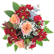 This elegant bouquet, gathered with an eye for both contrast and harmony, brings together the lush vibrancy of Epping's countryside with refined modern touches. Spirals of peach roses, softly unfolding, capture warmth and serenity, their tones reminiscent of dusk settling over Epping Forest. These are harmoniously paired with clusters of bold, burgundy chrysanthemums, whose greenish-yellow centers sparkle subtly, adding life to the arrangement. Baby's breath weaves through the bouquet, its tiny white blossoms catching the light like a gentle cloud, while broad, glossy greenery creates a deep base, grounding the arrangement and hinting at meadows after rain. Wisps of silvery-blue eucalyptus lend a cool note, balancing the richer hues, while an unusual spiked, reddish-brown accent on the left introduces a hint of the exotic. This bouquet, appropriate for birthdays, a romantic surprise, or simply to mark an everyday triumph in Epping, exudes optimism, elegance, and a touch of celebration, allowing anyone to bring a piece of natural beauty into their local space. When arranged by skilled Epping florists, each stem and petal seems to promise renewal and quiet delight.
