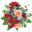 Cradling this lush bouquet, you sense the unique artistry and heartfelt care of Epping's florists, merging the charm of local gardens with classic design. At its lush heart, peachy apricot roses unfurl delicately, edged with a whisper of pink, their soft petals a warm embrace reminiscent of peaceful afternoons in Epping's parks. Deep crimson chrysanthemums, vivid and bold with green-flecked centers, cluster closely, their presence rich with emotion and reminiscent of the vibrant blooms seen at the town's bustling market stalls. A single red rosebud peeks from within, echoing a romantic gesture or momentous occasion. Gentle sprays of white baby's breath thread through, airy and crisp like early fog along Epping High Road, balancing each strong hue and enhancing the bouquet's celebratory mood. Glossy, verdant foliage and slender eucalyptus extend outward, bringing a breath of freshness and subtle sophistication, while an exotic burgundy protea adds intrigue with its spiky silhouette-a hint of the unexpected. Arranged in a compact, circular form against a white canvas, every detail comes to life: texture, contrast, and radiant color. The overall impression is one of elegance, warmth, and optimism-perfect for birthdays, heartfelt thanks, or simply to brighten a friend's home near Epping's green edges. Each blossom and green, chosen and placed with expert skill, delivers not only visual delight but a soft, fresh fragrance lingering in the air, capturing the spirit of joyful gatherings and meaningful connections in Epping.